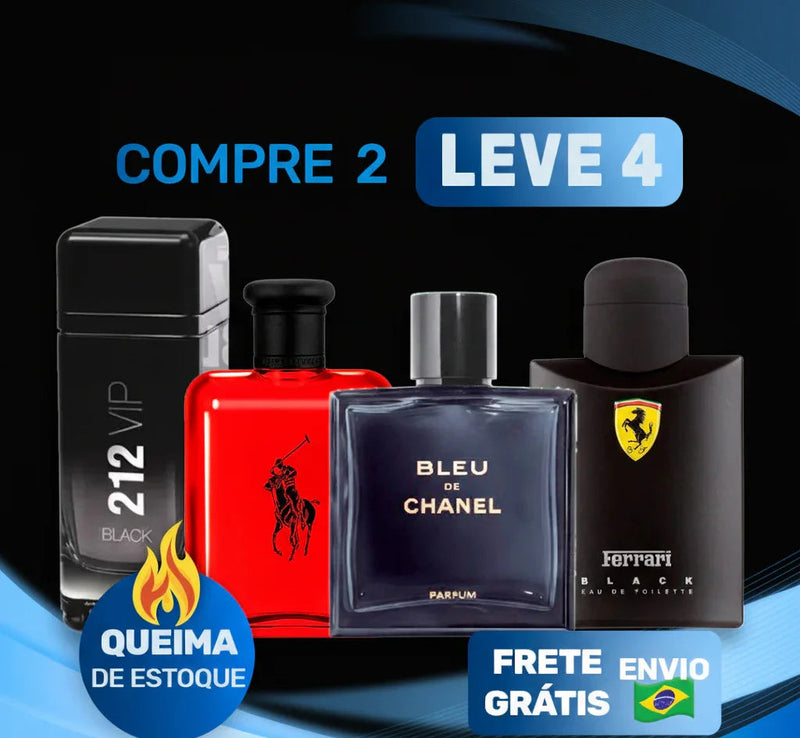 Promoção de perfumes masculinos importados, compre 2 leve 4, frete grátis Brasil.