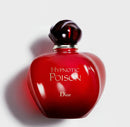 Frasco de perfume Hypnotic Poison Dior vermelho com tampa escura, sobre fundo claro.