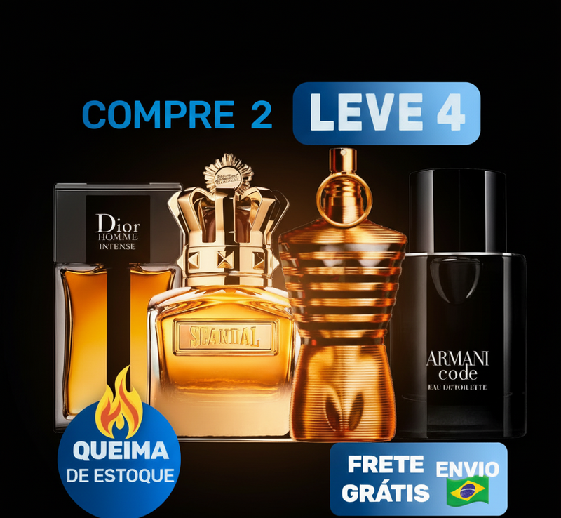 4 Perfumes Masculinos Luxo Revelado (100ml) - Dior Homme intense | Scandal | Le Male Elixir | Armani Code |