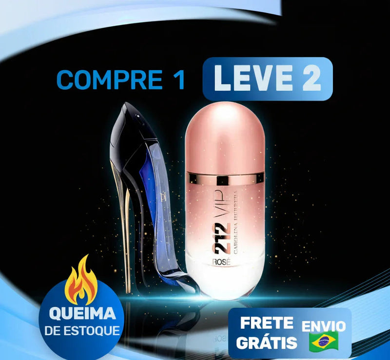 Promoção de perfumes Carolina Herrera Good Girl e 212 VIP Rosé com compre 1 leve 2, frete grátis