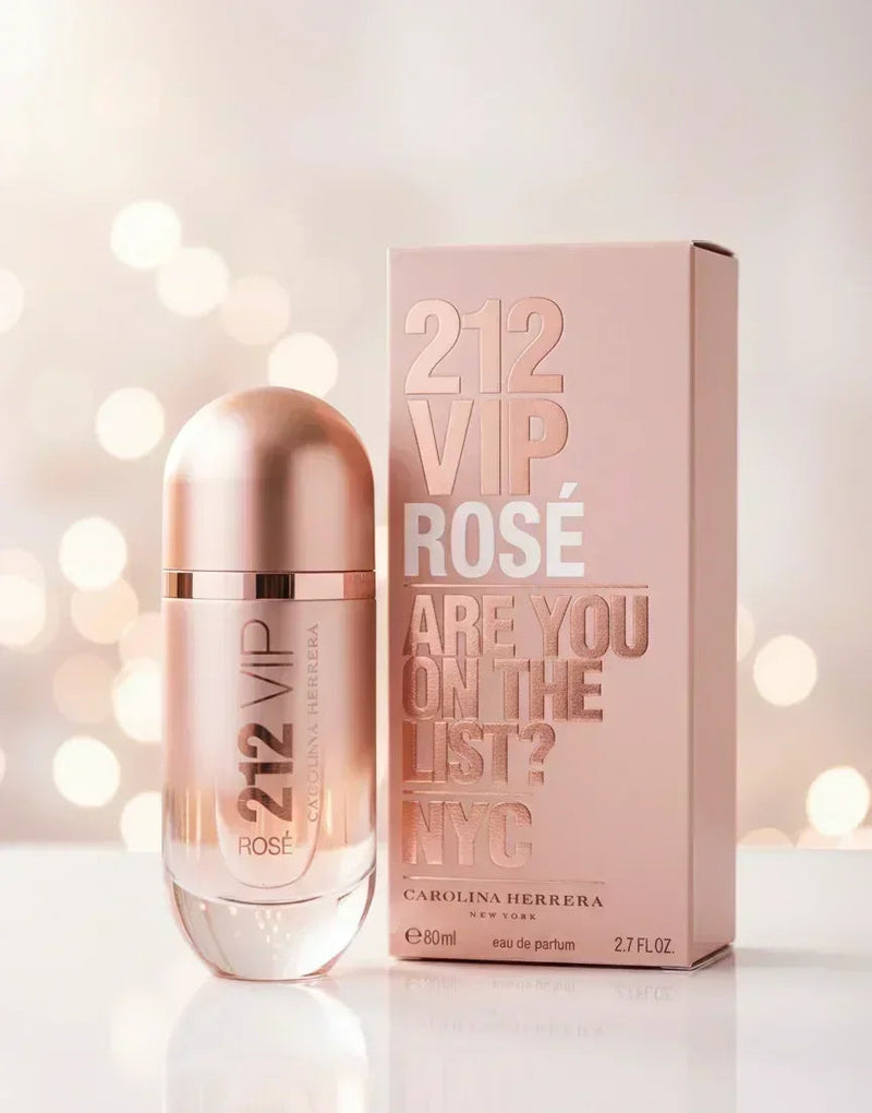 Perfume 212 VIP Rosé Carolina Herrera com caixa, embalagem rosa metálica elegante, 80ml