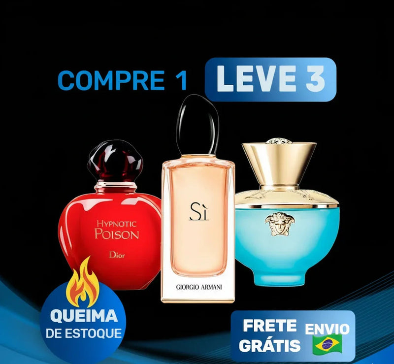 Promoção perfumes importados Dior, Giorgio Armani e Versace, compre 1 leve 3, frete grátis.