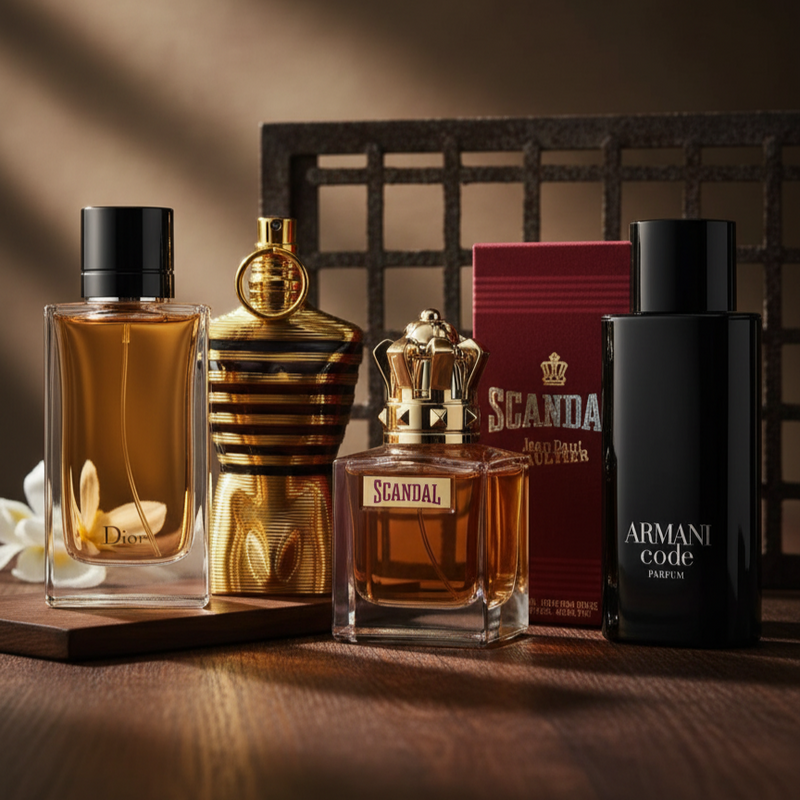 4 Perfumes Masculinos Luxo Revelado (100ml) - Dior Homme intense | Scandal | Le Male Elixir | Armani Code |